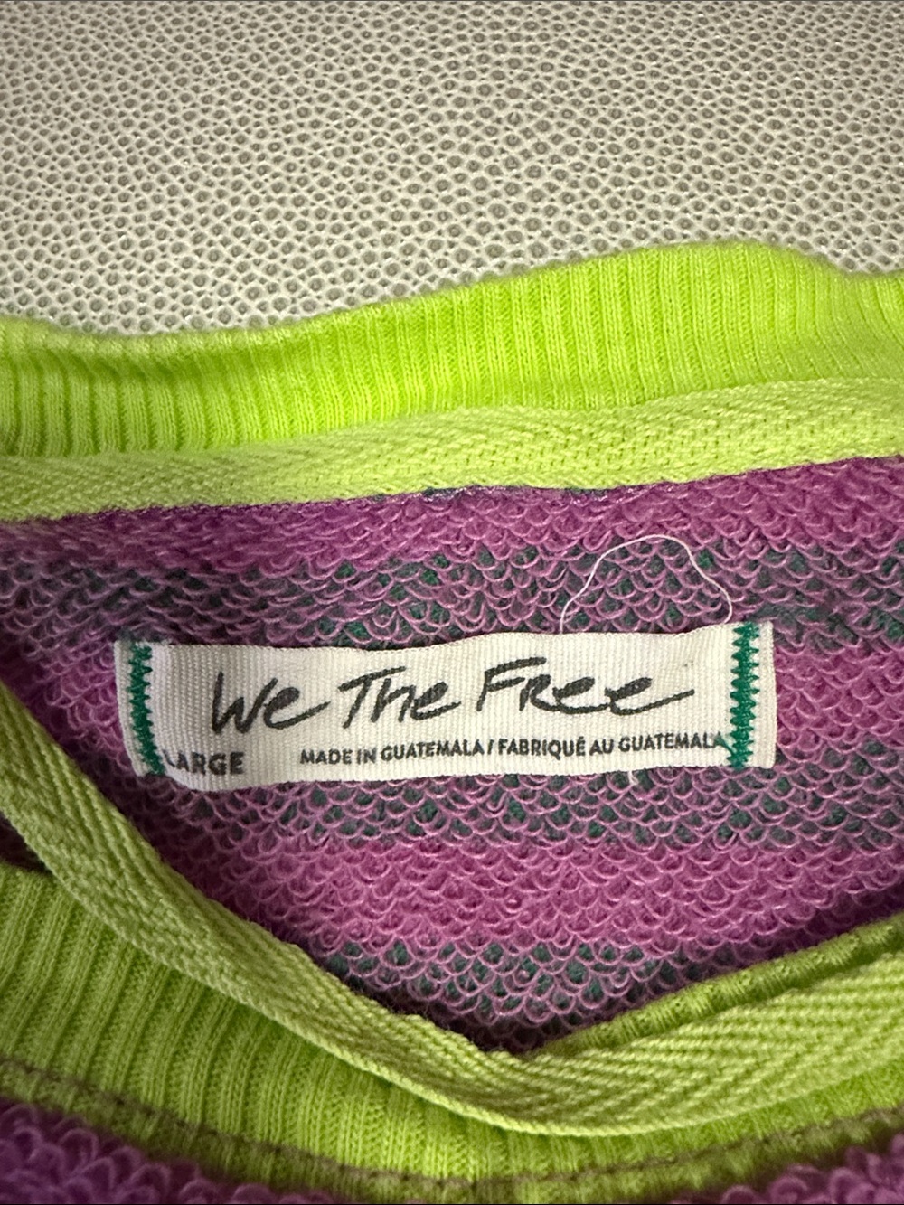 We The Free Neon Lime Trim Pink Knit Crew - Picture 2 of 3
